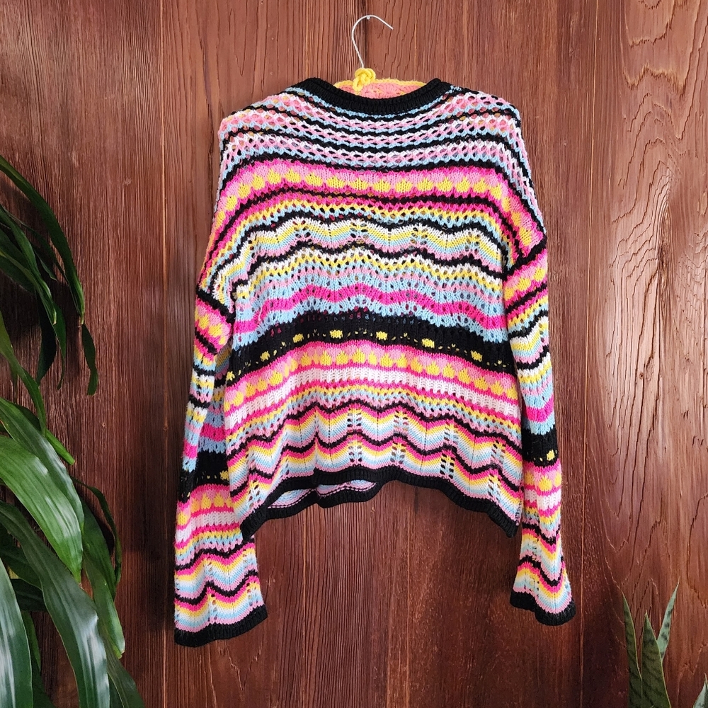 Cider Striped Loose Whimsigoth Style Bellsleeve Pullover Airy Sweater Medium - Picture 9 of 11